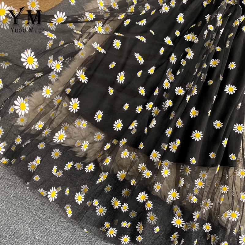 Fashion Daisy Flower Print Mesh Party Dress Summer