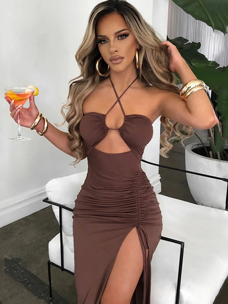 Sleeveless Female Midi Backless Dresses Slim Night Women's Dress