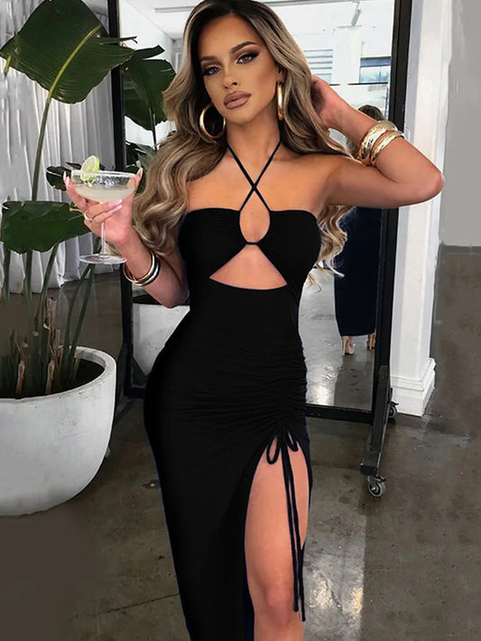 Sleeveless Female Midi Backless Dresses Slim Night Women's Dress
