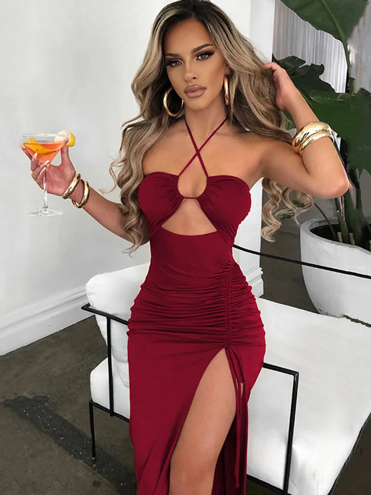 Sleeveless Female Midi Backless Dresses Slim Night Women's Dress